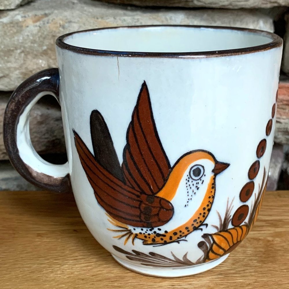 VTG Mug Guatemala Bird Signed Palopo Pottery Hand Painted